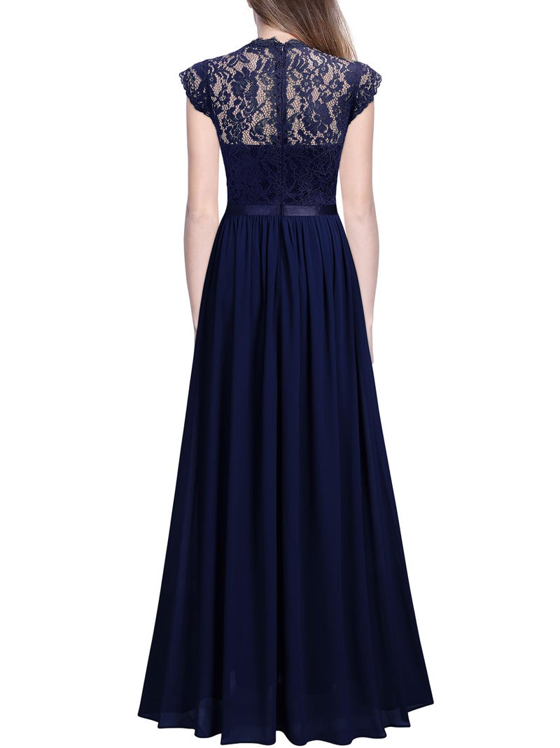 Miusol Women's Formal Floral Lace Evening Party Maxi Dress Navy Blue - Image 2